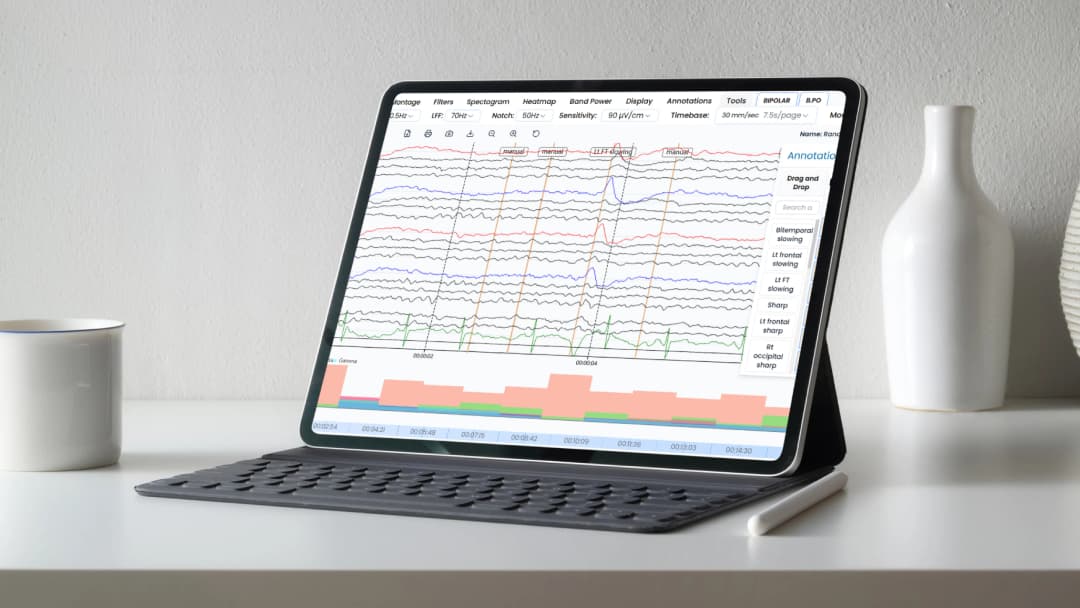 Person wearing NeuroPaahi neurological monitoring device
